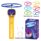 Yellow LED Light Up Flying Disc Cat Toy Interactive UFO Launcher with Replacement Discs