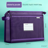 Wisteria purple Double Layer Mesh File Bag with Handle Large Capacity Student Subject Organizer