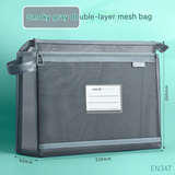 Smoky grey Double Layer Mesh File Bag with Handle Large Capacity Student Subject Organizer