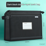 Black Double Layer Mesh File Bag with Handle Large Capacity Student Subject Organizer