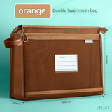Orange Double Layer Mesh File Bag with Handle Large Capacity Student Subject Organizer