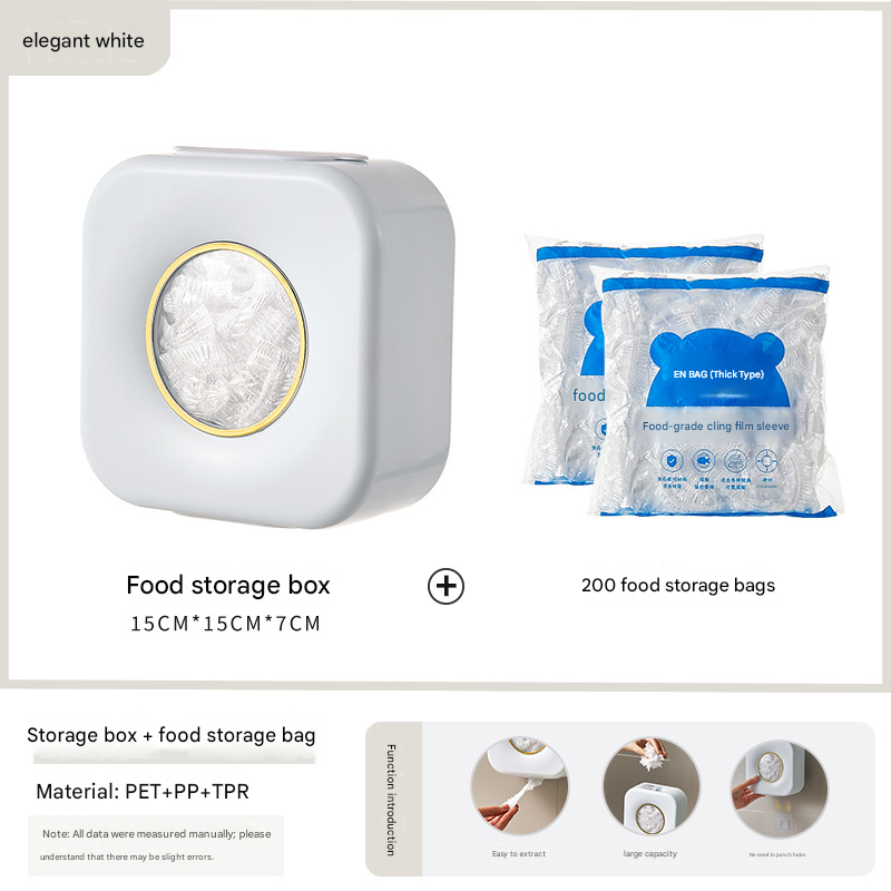 White Wall Mounted Plastic Wrap Dispenser Storage Box with 200 Preservation Films