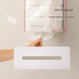 3 PCS White Wall Mounted Transparent Tissue Storage Bag Waterproof Hanging Holder with Adhesive Hook - Side View