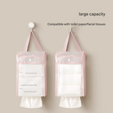 3 PCS Pink Wall Mounted Transparent Tissue Storage Bag Waterproof Hanging Holder with Adhesive Hook - 45-Degree Angle