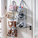 Grey 3-Layer + 4-Layer Hanging Mesh Storage Bag Set for Balls Toys and Sports Gear - Front View