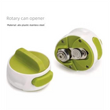 Green Manual Rotary Can Opener - Compact ABS Plastic & Stainless Steel - Smooth Edge Cutting, Easy Twist Operation, Space Saving Kitchen Gadget for Home and Travel - Front View