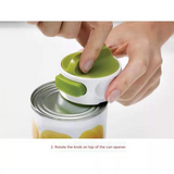 Green Manual Rotary Can Opener - Compact ABS Plastic & Stainless Steel - Smooth Edge Cutting, Easy Twist Operation, Space Saving Kitchen Gadget for Home and Travel - Side View