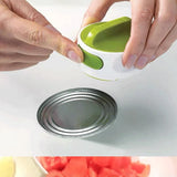 Green Manual Rotary Can Opener - Compact ABS Plastic & Stainless Steel - Smooth Edge Cutting, Easy Twist Operation, Space Saving Kitchen Gadget for Home and Travel - Top-Down View