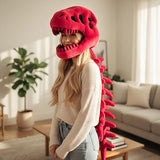 120CM Red Funny Dinosaur Skeleton Plush Headwear – Quirky Bone Fossil Plushie Hat & Huggable Doll for Party Costumes and Birthday Gifts