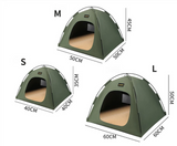 Khaki All-Weather Portable Pet Tent with Dual-Sided Cushion & Insect-Proof Mesh – M Size 50 x 50 x 45 cm, Waterproof & Sun-Proof Outdoor Four Corner Dome Kennel for Dogs & Cats Travel Camping - Front View