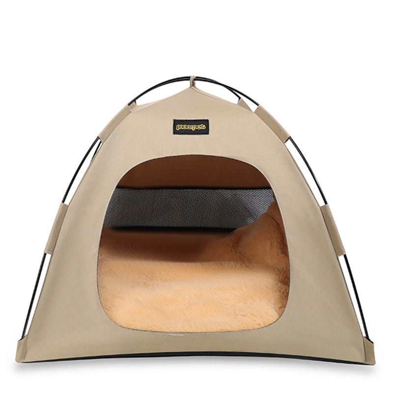 Khaki All-Weather Portable Pet Tent with Dual-Sided Cushion & Insect-Proof Mesh – L Size 60 x 60 x 50 cm, Waterproof & Sun-Proof Outdoor Four Corner Dome Kennel for Dogs & Cats Travel Camping