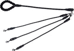 Black 3-in-1 No-Tangle Dog Leash for 1-3 Small Large Dogs – Heavy Duty 360° Swivel Bungee Coupler with Reflective Nylon Braid & Padded Handle