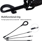 Black 3-in-1 No-Tangle Dog Leash for 1-3 Small Large Dogs – Heavy Duty 360° Swivel Bungee Coupler with Reflective Nylon Braid & Padded Handle