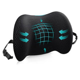 Black Ergonomic Memory Foam Lumbar Support Pillow and Back Cushion - Big Ear Contoured Design, Breathable Cover & Adjustable Strap for Office Car Seats, 17.9 x 10.23 x 4.33