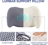 Black Ergonomic Memory Foam Lumbar Support Pillow and Back Cushion - Big Ear Contoured Design, Breathable Cover & Adjustable Strap for Office Car Seats, 17.9 x 10.23 x 4.33