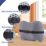 Black Ergonomic Memory Foam Lumbar Support Pillow and Back Cushion - Big Ear Contoured Design, Breathable Cover & Adjustable Strap for Office Car Seats, 17.9 x 10.23 x 4.33