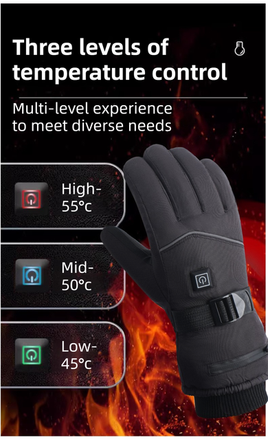 Winter 3 Level Intelligent Heated Gloves with Touchscreen Fingertip - Waterproof Thermal Gloves for Skiing & Outdoor Sports, 360° All-Finger + Hand's Back Large Heating Coverage (Battery Operated)