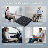 Dark Grey Portable 3D Aircell Travel Inflatable Seat Cushion with Built-in Pump – 36 Airbags Ergonomic Pressure Relief Pad with Lycra Cover & Non-Slip Base for Office Car Flight Long Sitting - Close-Up Angle