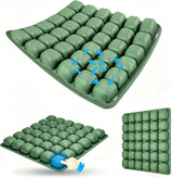 Dark Green Portable 3D Aircell Travel Inflatable Seat Cushion with Built-in Pump – 36 Airbags Ergonomic Pressure Relief Pad with Lycra Cover & Non-Slip Base for Office Car Flight Long Sitting - Front View