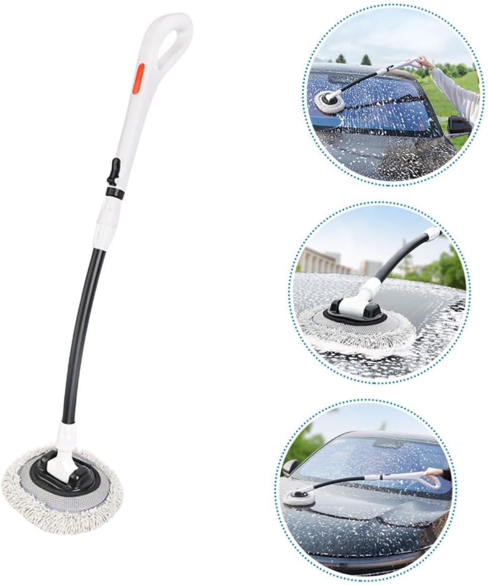 Professional Telescopic(55-120cm) Car Microfiber Wash Mop - 90° Rotating Detachable Brush Head, 15° Ergonomic Curved Rod & Handle - Durable Aluminum Alloy Chenille Brush for Car, Home and Window Cleaning
