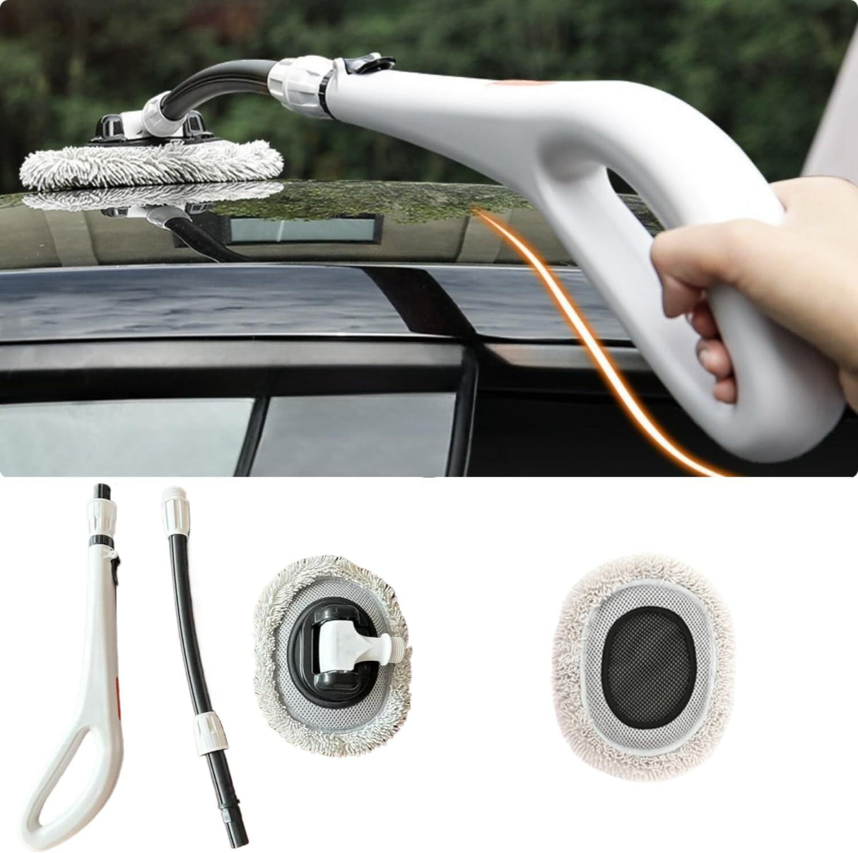 Professional Telescopic(55-120cm) Car Microfiber Wash Mop with 2 Brush Cover - 90° Rotating Detachable Brush Head, 15° Ergonomic Curved Rod & Handle - Durable Aluminum Alloy Chenille Brush for Car, Home and Window Cleaning