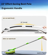 Professional Telescopic(55-120cm) Car Microfiber Wash Mop with 2 Brush Cover - 90° Rotating Detachable Brush Head, 15° Ergonomic Curved Rod & Handle - Durable Aluminum Alloy Chenille Brush for Car, Home and Window Cleaning - 45-Degree Angle