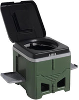 Portable Travel Toilet with Integrated Dual Storage Wings & Odor-Proof Lid – Ergonomic Reusable Foldable Commode with 12.7cm Folding Height for Car Travel & Outdoor Use (Black Green)