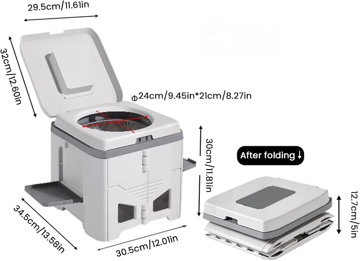 Portable Travel Toilet with Integrated Dual Storage Wings & Odor-Proof Lid – Ergonomic Reusable Foldable Commode with 12.7cm Folding Height for Car Travel & Outdoor Use (White)