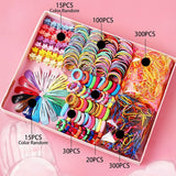 875-Piece Cute Hair Accessories Gift Set with Elastic Rubber Bands - Perfect Gift for Girls - Front View