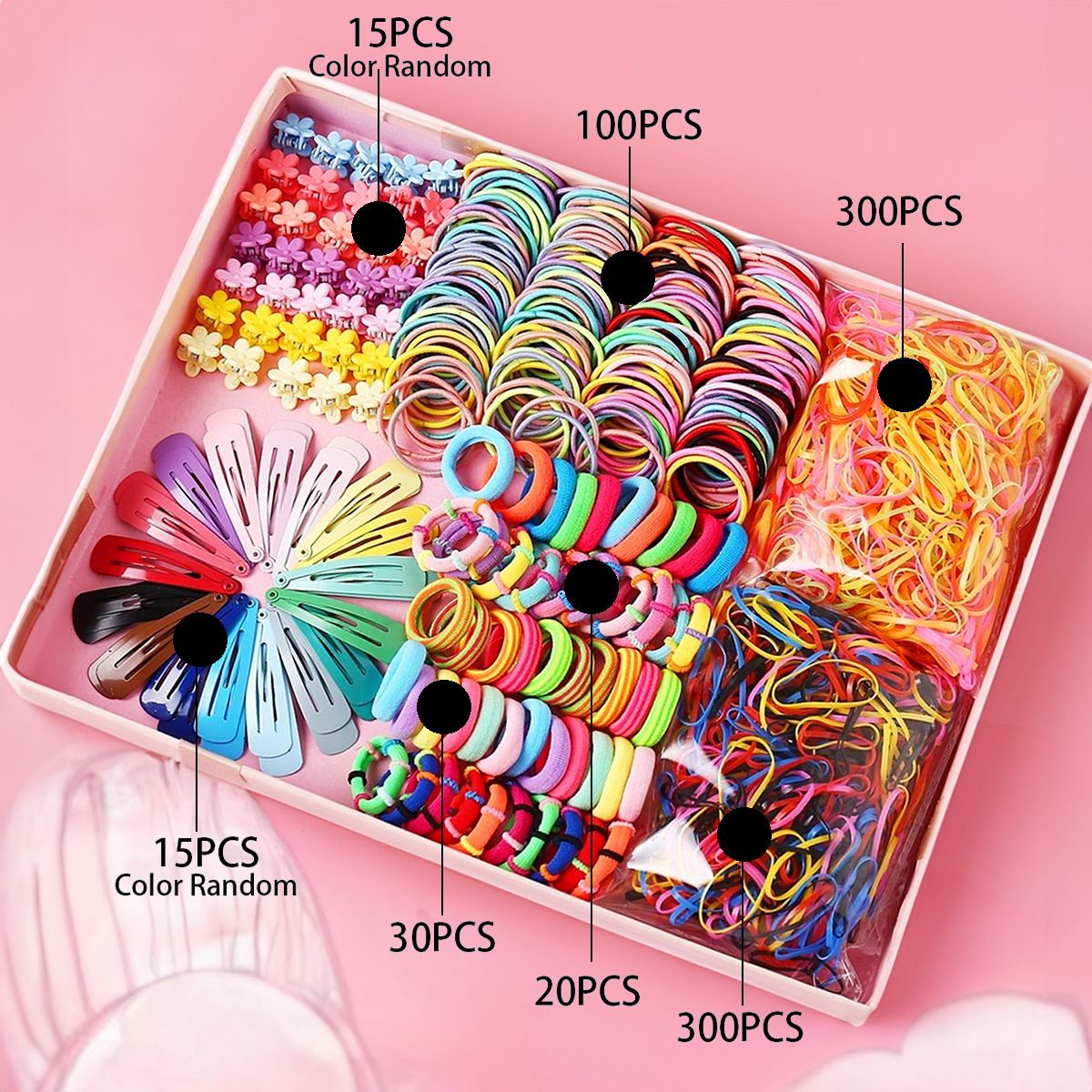 895-Piece Cute Hair Accessories Gift Set with Elastic Rubber Bands - Perfect Gift for Girls