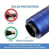 4-Pack Blue Aluminum Car Tyre Valve Stem Caps - Heavy Duty Dustproof Air Valve Covers with Internal Anti-Seize Plastic Lining for Cars SUVs Trucks - Front View