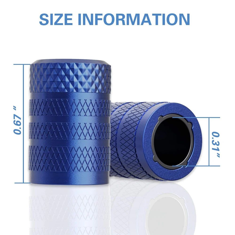 4-Pack Blue Aluminum Car Tyre Valve Stem Caps - Heavy Duty Dustproof Air Valve Covers with Internal Anti-Seize Plastic Lining for Cars SUVs Trucks