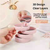 2-Pack 4-Tier Rotating Jewelry Organizer Box with Adjustable Mirror & Diamond Cut Design – Compact 360° Swivel Earring Stud Necklace Storage Box for Vanity Countertop, 10 x 10cm, Pink