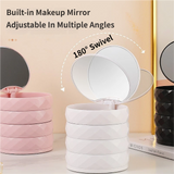 2-Pack 4-Tier Rotating Jewelry Organizer Box with Adjustable Mirror & Diamond Cut Design – Compact 360° Swivel Earring Stud Necklace Storage Box for Vanity Countertop, 10 x 10cm, Pink - Side View