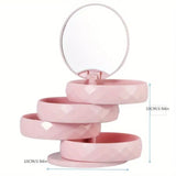 2-Pack 4-Tier Rotating Jewelry Organizer Box with Adjustable Mirror & Diamond Cut Design – Compact 360° Swivel Earring Stud Necklace Storage Box for Vanity Countertop, 10 x 10cm, Pink - Top-Down View