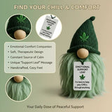 Emotional Support Weed Gnome Crocheted Doll – Handmade Knitted Plush Table Desktop Figurine with Beanie & Motivational Tag, Novelty Birthday Party Gift - Front View
