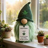 Emotional Support Weed Gnome Crocheted Doll – Handmade Knitted Plush Table Desktop Figurine with Beanie & Motivational Tag, Novelty Birthday Party Gift - 45-Degree Angle