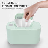 Green Portable USB Baby Wipe Warmer with LED Display and Top-Heating Moisture Protection – Intelligent Constant Temp Dispenser Case for Travel and Home - Side View
