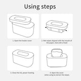 White Portable USB Baby Wipe Warmer with LED Display and Top-Heating Moisture Protection – Intelligent Constant Temp Dispenser Case for Travel and Home - Low Angle