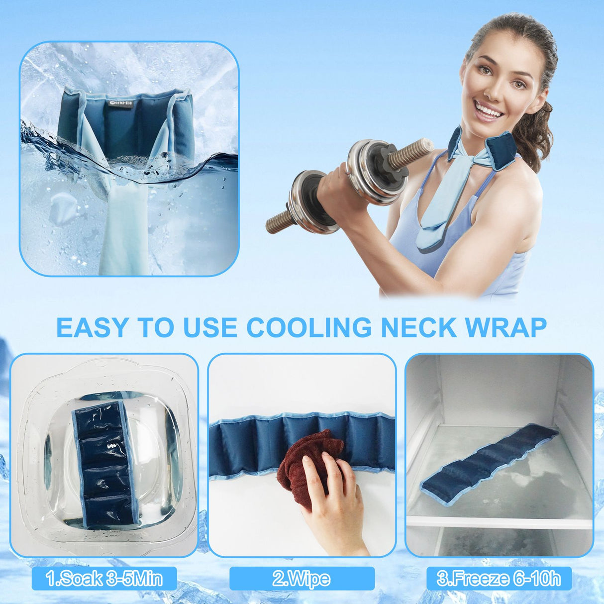 Purple and Grey Reusable Evaporative Physical Cooling Scarf – Long Ice Neck Wrap Bandana with Hydrogel Crystals for Outdoor Sports, Fitness & Heatwave Alleviation