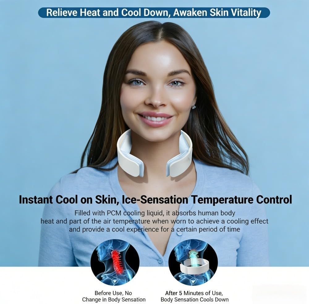 White Reusable Neck Cooling Ring – 360° Omnidirectional Wearable Ice Collar for Summer Heat Relief, Battery-Free Ergonomic Cooling Tube for Outdoor Sports Fitness