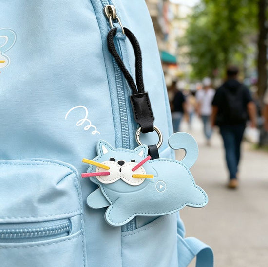 Blue Cat Squeeze Meow Sounding Keychain Pendant – Eco-Friendly Leather Cat and Dog Bag Charm for Stress Relief, Backpack Decor, and Gift Giving