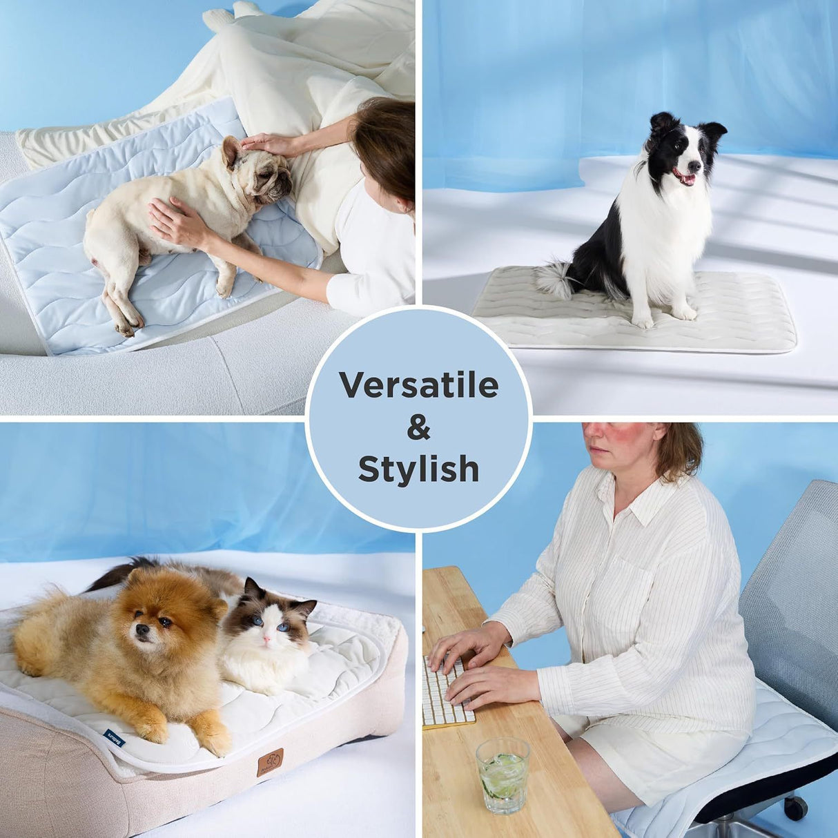 51 x 41 CM Grey Premium Wave Quiltied Pet Cooling Mat - Washable Self-Cooling Blanket with Anti-Stick Hair Surface & Non-Slip Base for Cats Dogs and Human Versatile Use