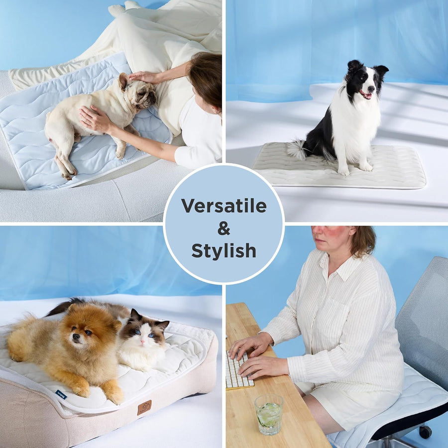 Grey wave quilted pet cooling mat, 51 x 41 cm, washable, image 6