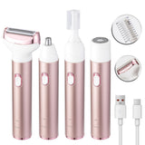 4-in-1 Rose Gold Electric Women's Shaver and Trimmer Kit – Waterproof Wet & Dry Epilator for Bikini Line, Underarms, Eyebrows and Nose Hair