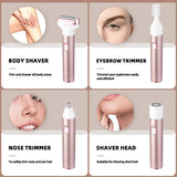4-in-1 Rose Gold Electric Women's Shaver and Trimmer Kit – Waterproof Wet & Dry Epilator for Bikini Line, Underarms, Eyebrows and Nose Hair - Front View