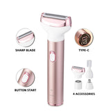 4-in-1 Rose Gold Electric Women's Shaver and Trimmer Kit – Waterproof Wet & Dry Epilator for Bikini Line, Underarms, Eyebrows and Nose Hair