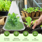 10-Pack Reusable Garden Seedling Protective Covers with Securing Earth Pegs – Ventilated Windproof and Frost Guard Cones for Veggie & Flower Saplings - Front View