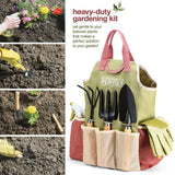 Premium 9-Piece Carbon Steel Garden Tool Set with Organizer Tote Bag – Heavy Duty Gardening Hand Kit with Ergonomic Wooden Handles, Spray Bottle, and Protective Gloves, Perfect Horticulture Gift for Women - Side View