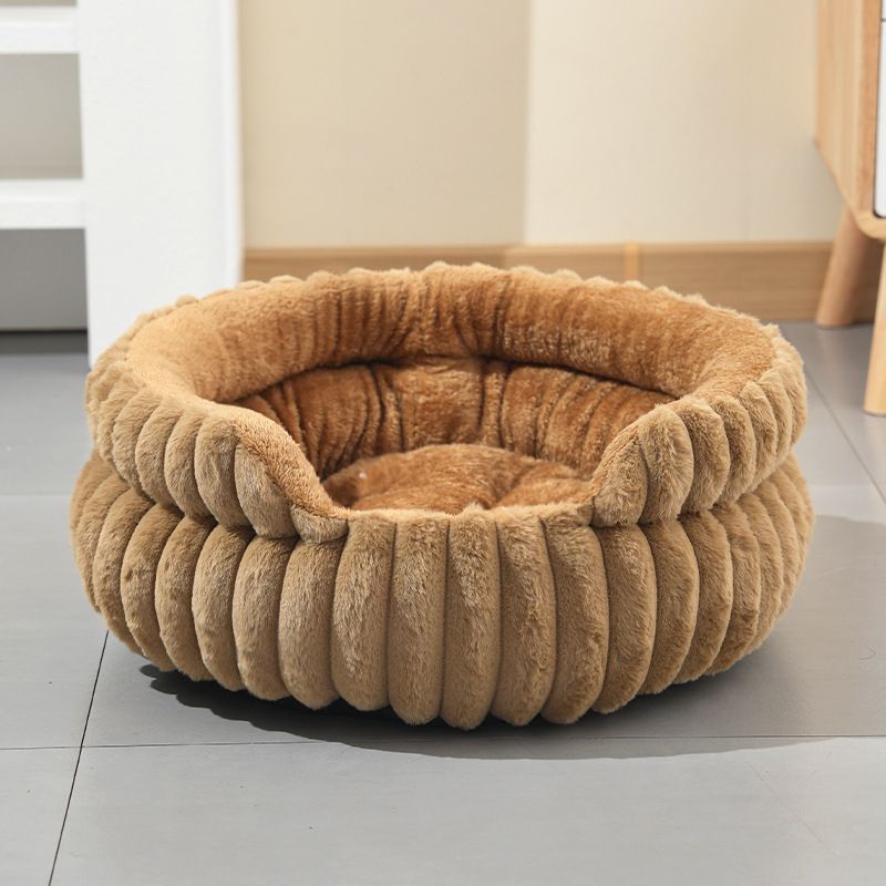 Coffee Plush Round Pet Bed with Gap Entry & Removable Cushion S Size - Thickened Warm Anti Slip Cats and Dogs Donut Nest for All Seasons, Cozy and Soft Sleeping Bed for Home Use, S Size 40*40*15CM